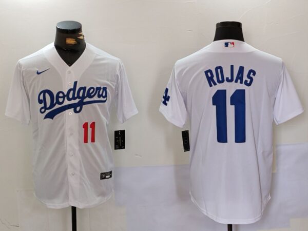 Men's Los Angeles Dodgers #11 Miguel Rojas White Cool Base Stitched Baseball Jerseys