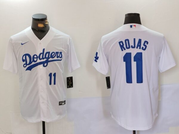 Men's Los Angeles Dodgers #11 Miguel Rojas White Cool Base Stitched Baseball Jerseys