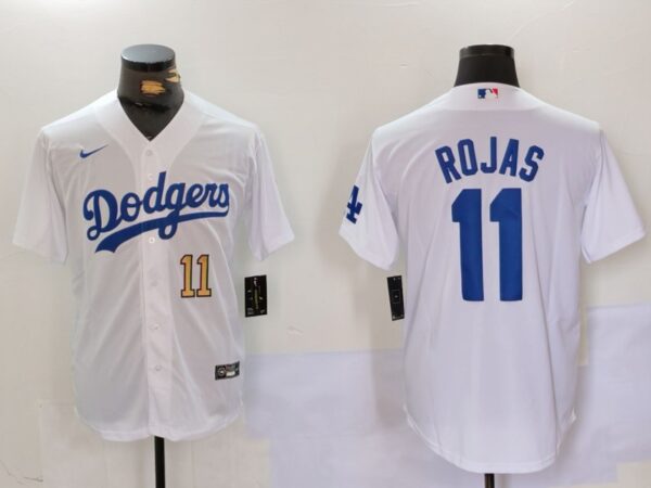 Men's Los Angeles Dodgers #11 Miguel Rojas White Cool Base Stitched Baseball Jerseys