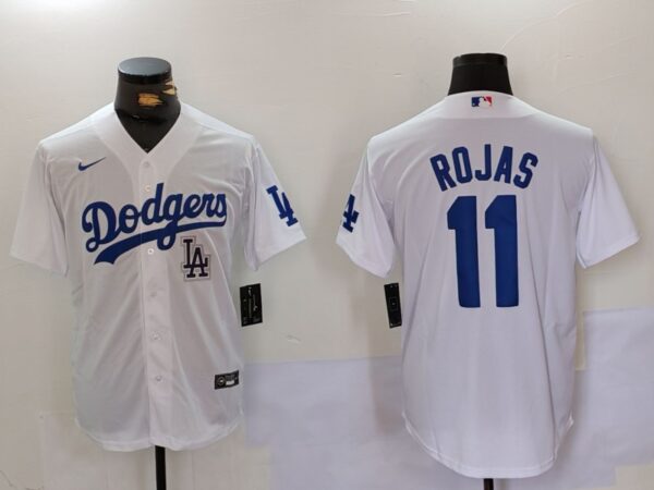 Men's Los Angeles Dodgers #11 Miguel Rojas White Cool Base Stitched Baseball Jerseys