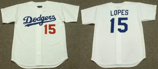 Men's Los Angeles Dodgers #15 Davey Lopes White 1981 Throwback Stitched Baseball Jersey