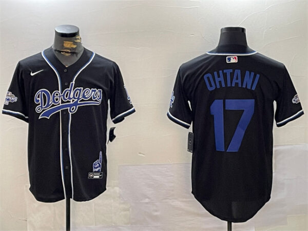 Men's Los Angeles Dodgers #17 Shohei Ohtani Black 2024 World Series Champions Limited Stitched Baseball Jersey