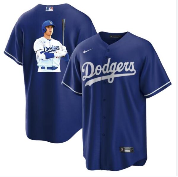 Men's Los Angeles Dodgers #17 Shohei Ohtani Blue Big Logo Cool Base Stitched Jerseys