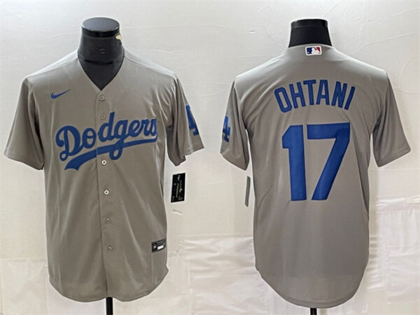 Men's Los Angeles Dodgers #17 Shohei Ohtani Grey Cool Base Stitched Jersey