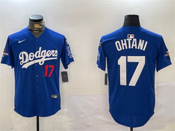 Men's Los Angeles Dodgers #17 Shohei Ohtani Royal 2024 World Series Champions With Fernando Memorial Patch Alternate Limited Stitched Baseball Jersey