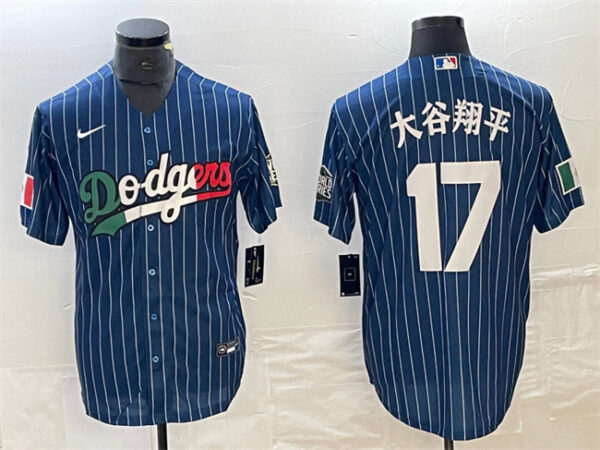 Men's Los Angeles Dodgers #17 u5927u8c37u7fd4u5e73 Navy Cool Base With Patch Stitched Baseball Jerseys 1