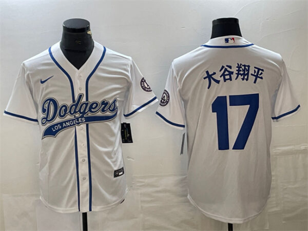 Men's Los Angeles Dodgers #17 u5927u8c37u7fd4u5e73 White Cool Base With Patch Stitched Baseball Jersey