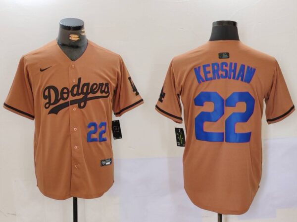 Men's Los Angeles Dodgers #22 22 Clayton Kershaw Brown Cool Base Stitched Baseball Jerseys