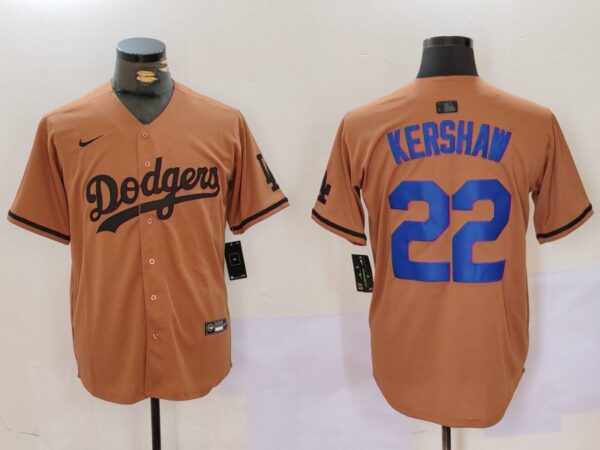 Men's Los Angeles Dodgers #22 22 Clayton Kershaw Brown Cool Base Stitched Baseball Jerseys