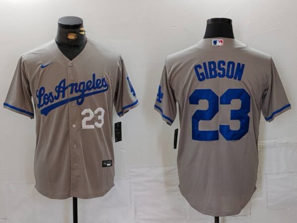 Men's Los Angeles Dodgers #23 Kirk Gibson Grey Cool Base Stitched Baseball Jerseys