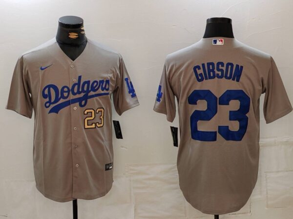 Men's Los Angeles Dodgers #23 Kirk Gibson Grey Cool Base Stitched Baseball Jerseys