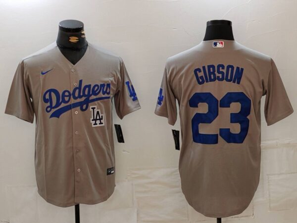 Men's Los Angeles Dodgers #23 Kirk Gibson Grey Cool Base Stitched Baseball Jerseys