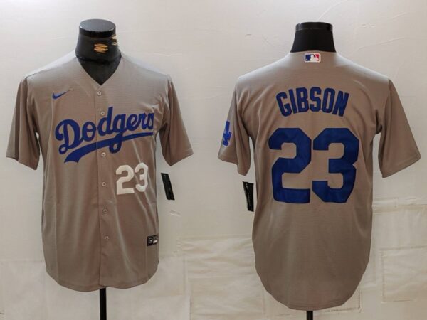 Men's Los Angeles Dodgers #23 Kirk Gibson Grey Cool Base Stitched Baseball Jerseys