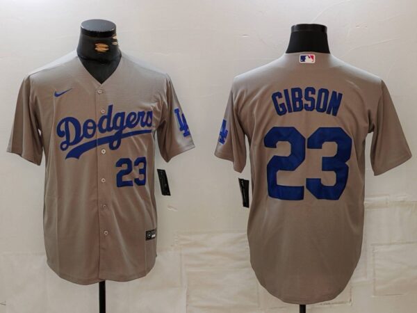 Men's Los Angeles Dodgers #23 Kirk Gibson Grey Cool Base Stitched Baseball Jerseys