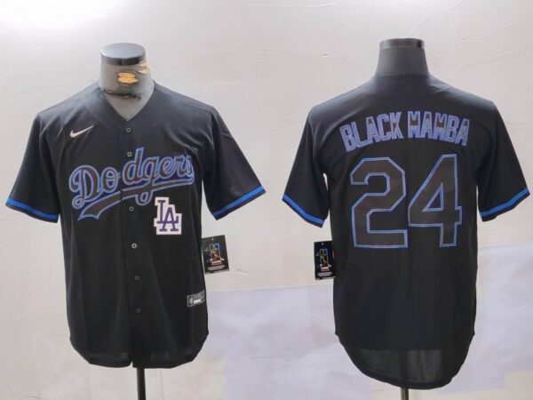 Men's Los Angeles Dodgers #24 'Black Mamba' Black Cool Base Stitched Baseball Jerseys