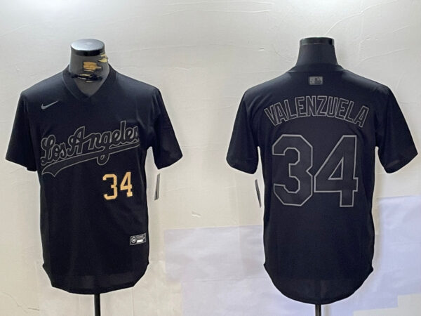 Men's Los Angeles Dodgers #34 Black Cool Base Stitched Baseball Jerseys