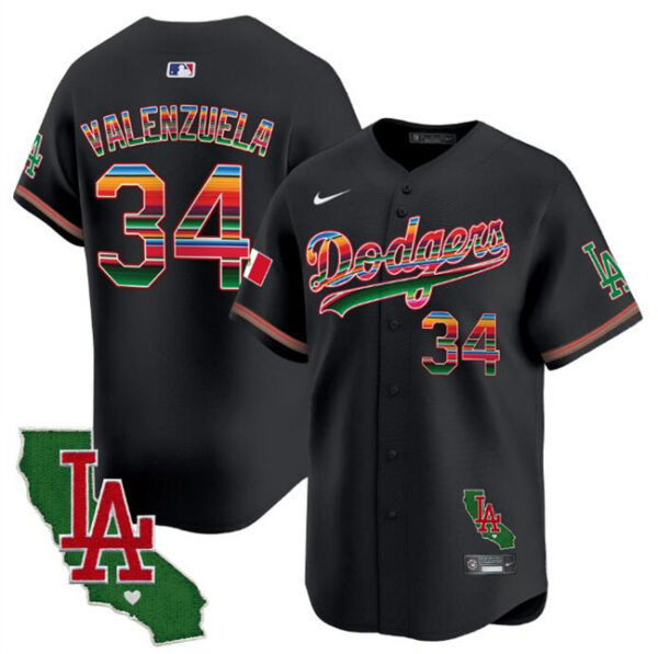 Men's Los Angeles Dodgers #34 Fernando Valenzuela Black Mexico California Patch Vapor Premier Limited Stitched Baseball Jersey