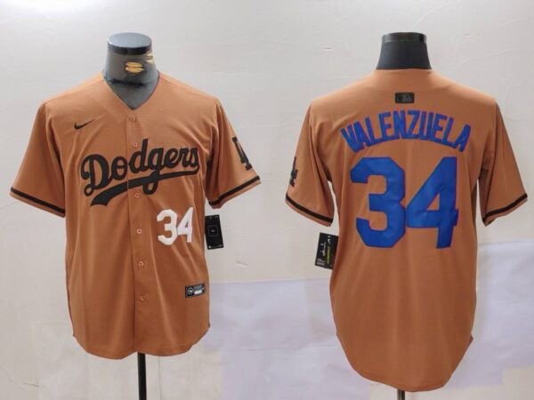 Men's Los Angeles Dodgers #34 Fernando Valenzuela Brown Cool Base Stitched Baseball Jerseys