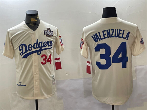 Men's Los Angeles Dodgers #34 Toro Valenzuela Cream 1981 Cooperstown Stitched Baseball Jersey