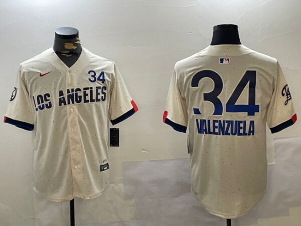 Men's Los Angeles Dodgers #34 Toro Valenzuela Cream 2024 City Connect Limited Stitched Baseball Jersey