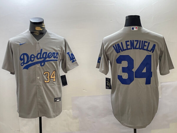 Men's Los Angeles Dodgers #34 Toro Valenzuela Grey Cool Base Stitched Baseball Jerseys