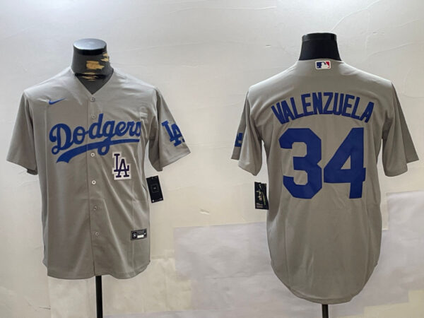 Men's Los Angeles Dodgers #34 Toro Valenzuela Grey Cool Base Stitched Baseball Jerseys