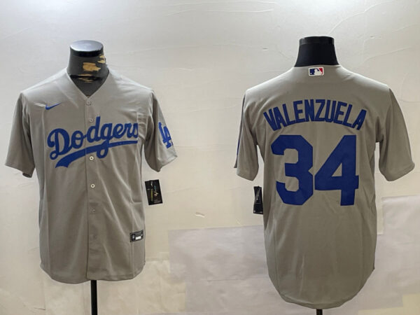 Men's Los Angeles Dodgers #34 Toro Valenzuela Grey Cool Base Stitched Baseball Jerseys