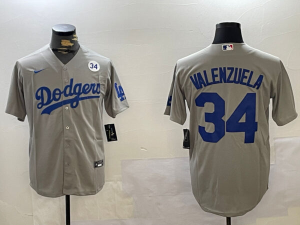 Men's Los Angeles Dodgers #34 Toro Valenzuela Grey Cool Base Stitched Baseball Jerseys