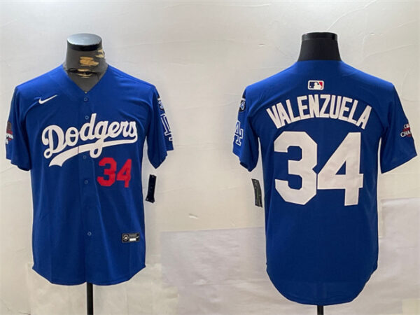 Men's Los Angeles Dodgers #34 Toro Valenzuela Royal 2024 World Series Champions With Fernando Memorial Patch Alternate Limited Stitched Baseball Jersey