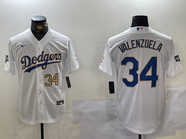 Men's Los Angeles Dodgers #34 White Gold Championship Cool Base Stitched Jerseys