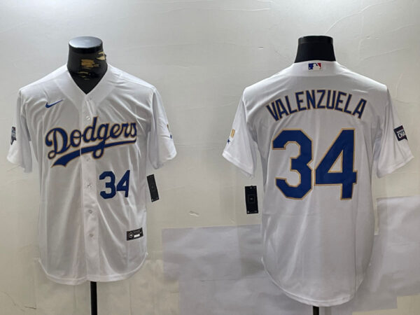 Men's Los Angeles Dodgers #34 White Gold Championship Cool Base Stitched Jerseys