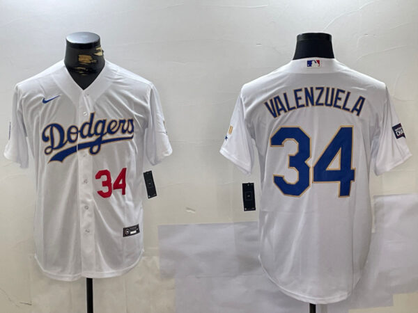 Men's Los Angeles Dodgers #34 White Gold Championship Cool Base Stitched Jerseys