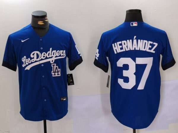 Men's Los Angeles Dodgers #37 Teoscar Hernandez Blue Cool Base Stitched Baseball Jerseys