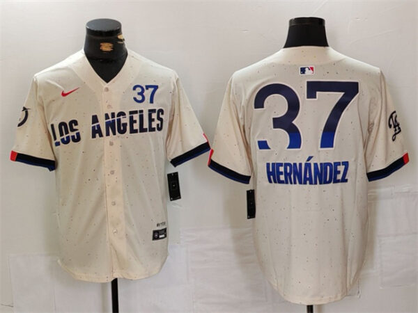 Men's Los Angeles Dodgers #37 Teoscar Hernandez Cream 2024 City Connect Limited Stitched Baseball Jersey