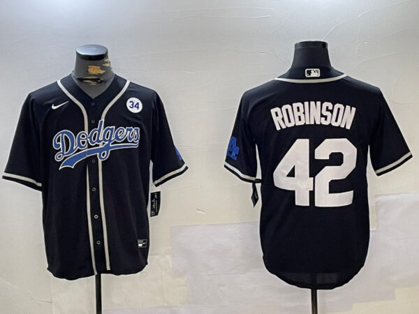 Men's Los Angeles Dodgers #42 Jackie Robinson Black 2024 World Series Cool Base Stitched Baseball Jerseys