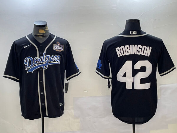 Men's Los Angeles Dodgers #42 Jackie Robinson Black 2024 World Series Cool Base Stitched Baseball Jerseys