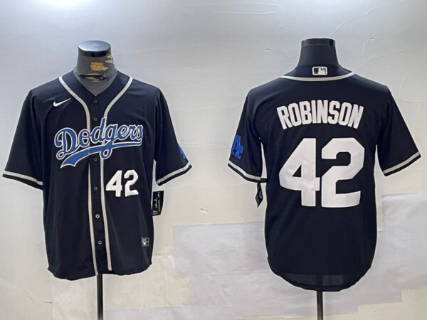 Men's Los Angeles Dodgers #42 Jackie Robinson Black 2024 World Series Cool Base Stitched Baseball Jerseys