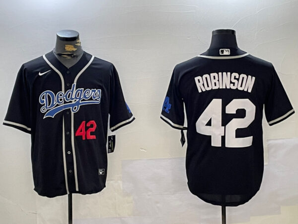 Men's Los Angeles Dodgers #42 Jackie Robinson Black 2024 World Series Cool Base Stitched Baseball Jerseys