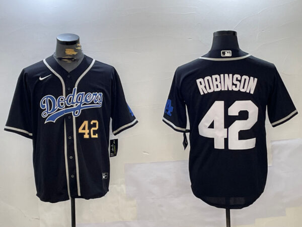 Men's Los Angeles Dodgers #42 Jackie Robinson Black 2024 World Series Cool Base Stitched Baseball Jerseys