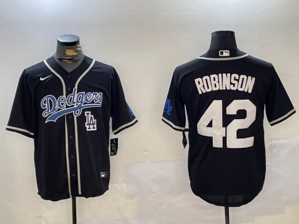 Men's Los Angeles Dodgers #42 Jackie Robinson Black 2024 World Series Cool Base Stitched Baseball Jerseys