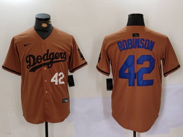 Men's Los Angeles Dodgers #42 Jackie Robinson Brown Cool Base Stitched Baseball Jerseys