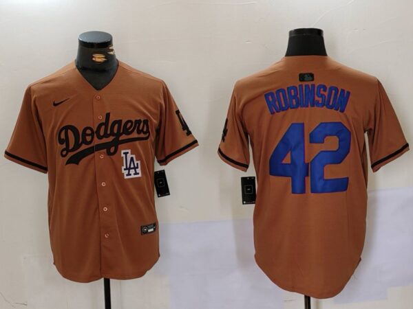 Men's Los Angeles Dodgers #42 Jackie Robinson Brown Cool Base Stitched Baseball Jerseys