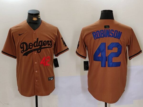 Men's Los Angeles Dodgers #42 Jackie Robinson Brown Cool Base Stitched Baseball Jerseys