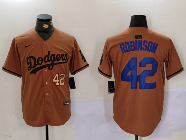 Men's Los Angeles Dodgers #42 Jackie Robinson Brown Cool Base Stitched Baseball Jerseys