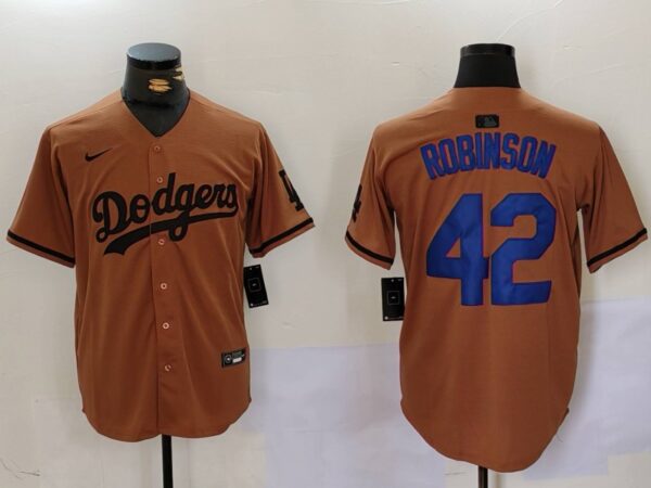 Men's Los Angeles Dodgers #42 Jackie Robinson Brown Cool Base Stitched Baseball Jerseys