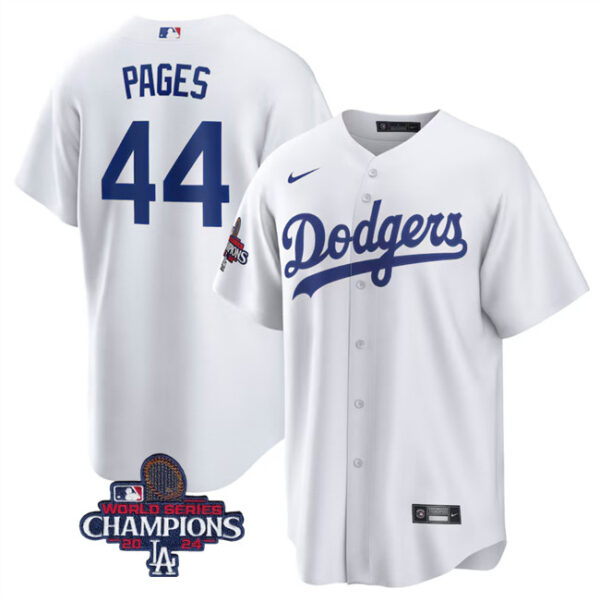 Men's Los Angeles Dodgers #44 Andy Pages White 2024 World Series Cool Base Stitched Baseball Jersey