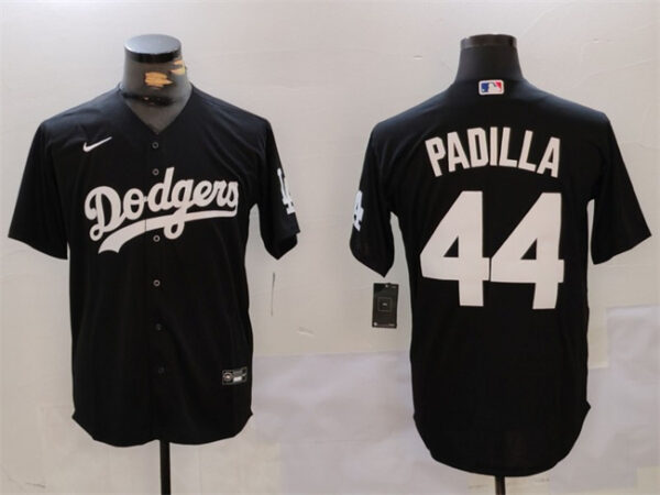 Men's Los Angeles Dodgers #44 Vicente Padilla Black Cool Base Stitched Baseball Jersey