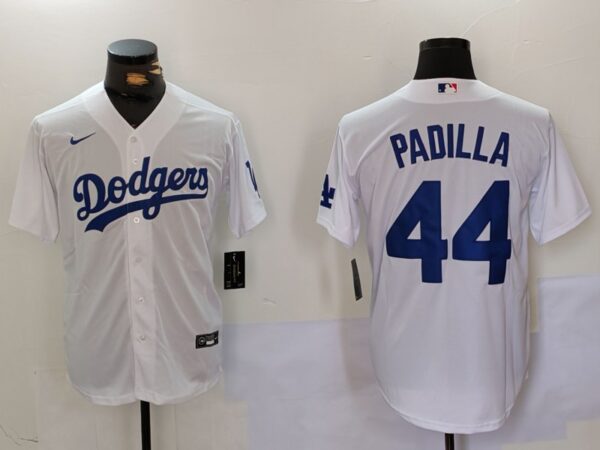 Men's Los Angeles Dodgers #44 Vicente Padilla White Cool Base Stitched Baseball Jersey