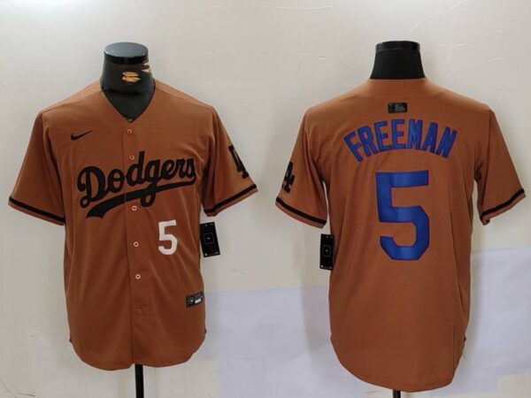 Men's Los Angeles Dodgers #5 5 Freddie Freeman Brown Cool Base Stitched Baseball Jerseys