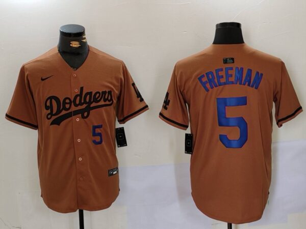 Men's Los Angeles Dodgers #5 5 Freddie Freeman Brown Cool Base Stitched Baseball Jerseys